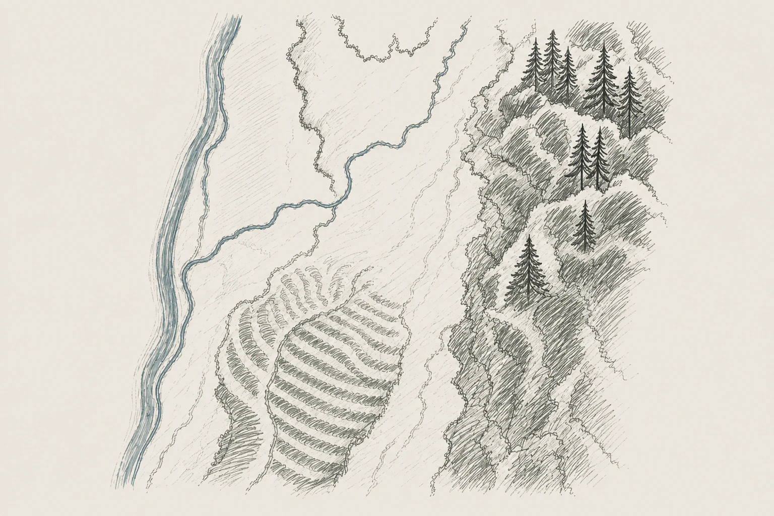 Gezeichnete Karte der Ortenau von der Rheinebene bis zum Schwarzwald