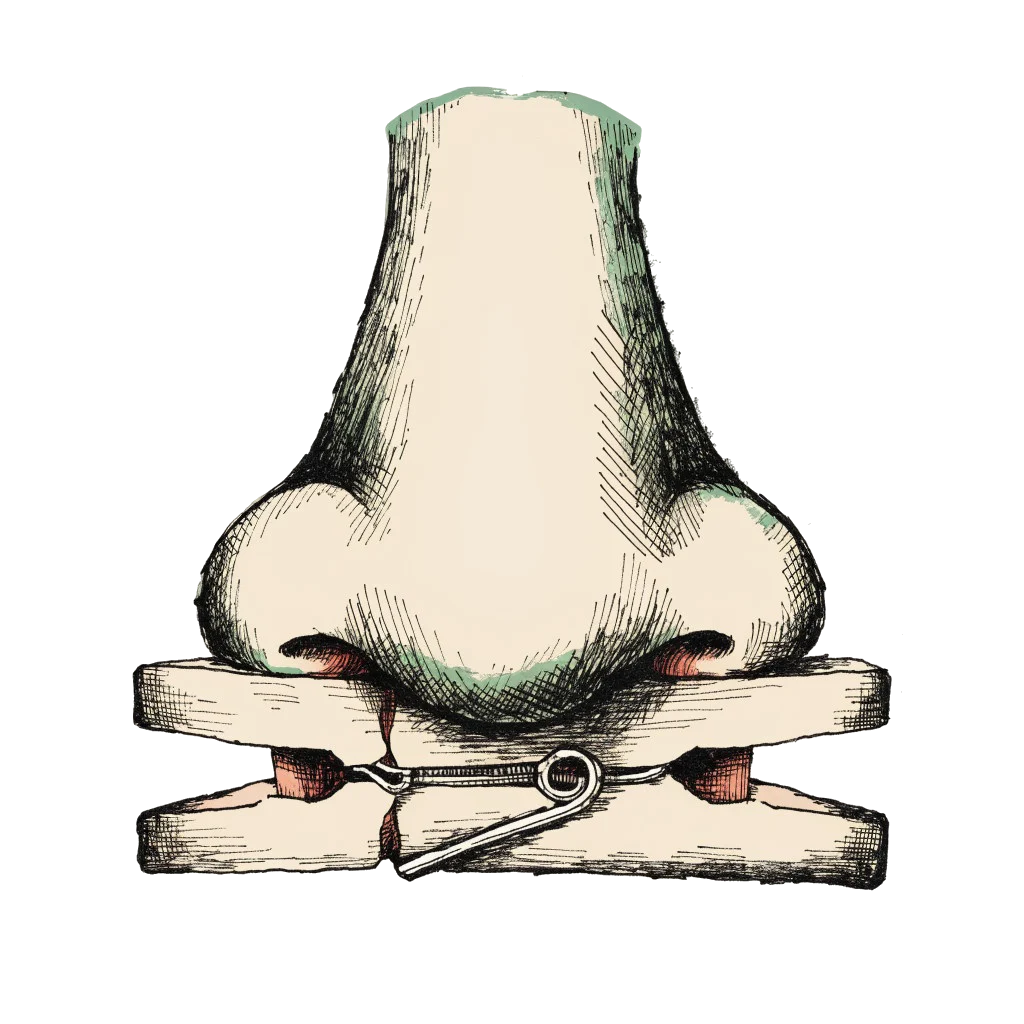 Freigestellte Schwarzwald-Illustration: stilisierte Nase mit Wäscheklammer