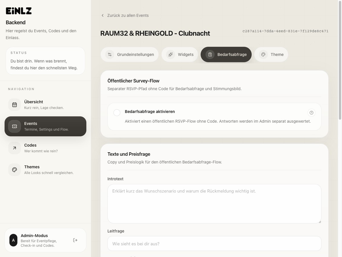 EINLZ Adminbereich für Demand Survey und Bedarfsabfrage