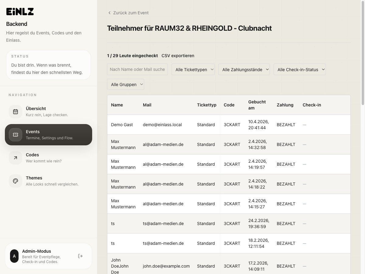 EINLZ Teilnehmerliste mit Filter- und Exportoptionen