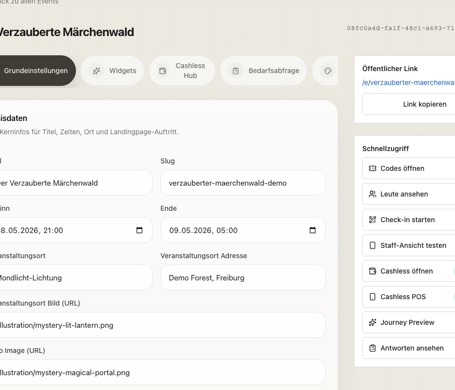 EINLZ Event-Setup mit strukturierten Basisdaten im Admin