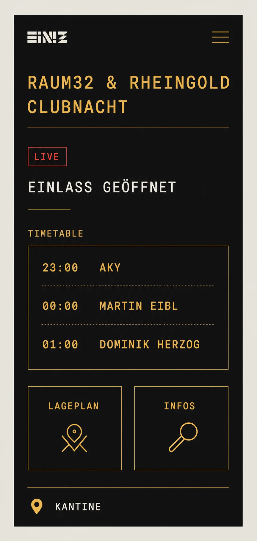 Live-Seite der Clubnacht am Eventtag