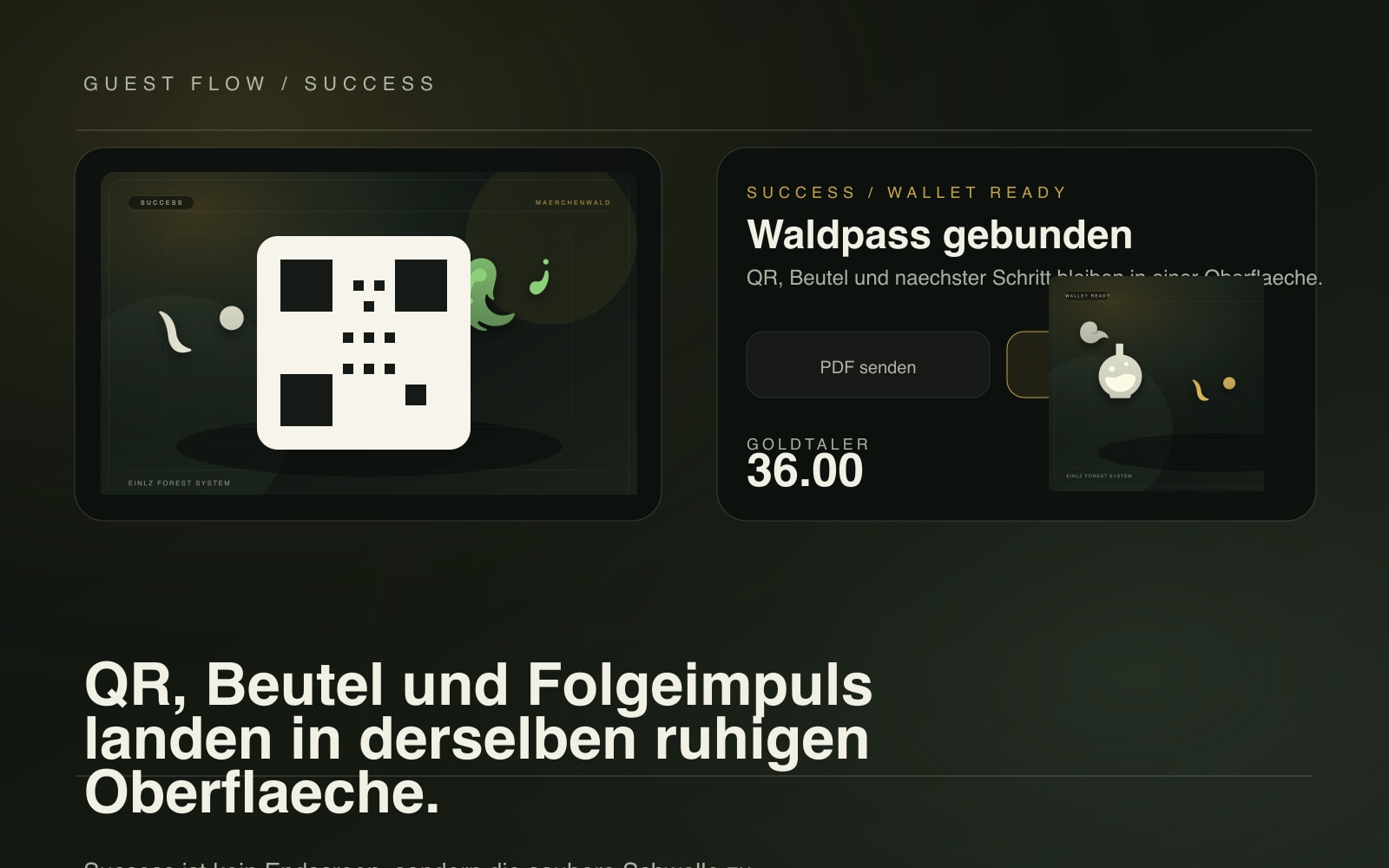 Stilisierter EINLZ Success-Mockup mit QR-Code und Folgeimpuls